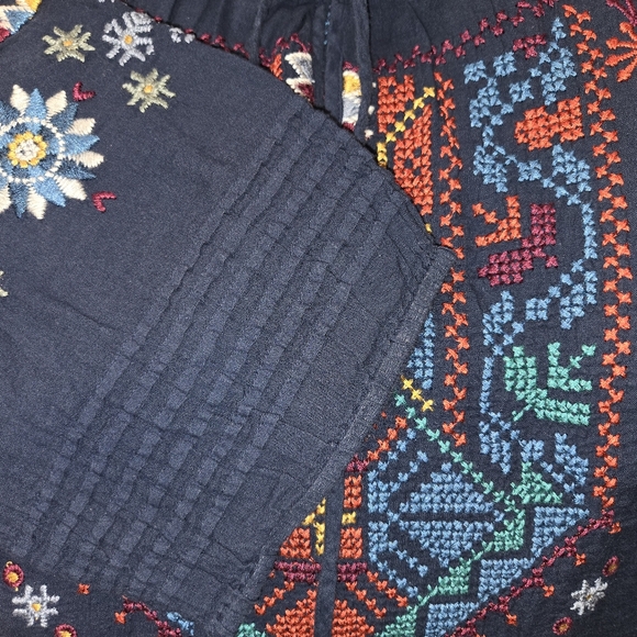 Johnny Was 3J Workshop Embroidered Bohemian Peasant Blouse Size Medium Blue - Picture 6 of 14